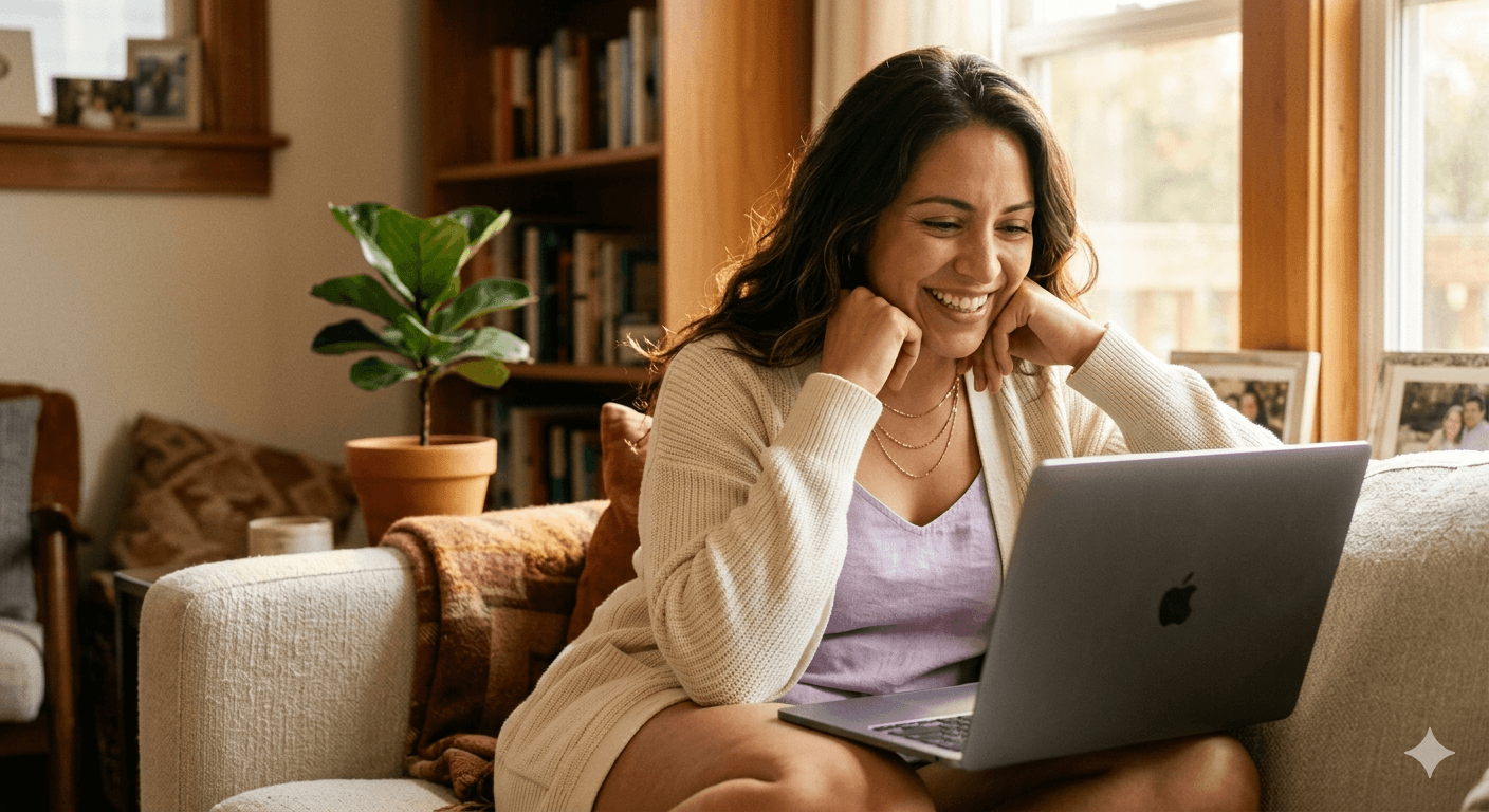 Mujer en consulta digital desde su sala